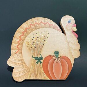 vintage Americana hand‎ painted wooden cookie jar lids/decor turkey fall pumpkin